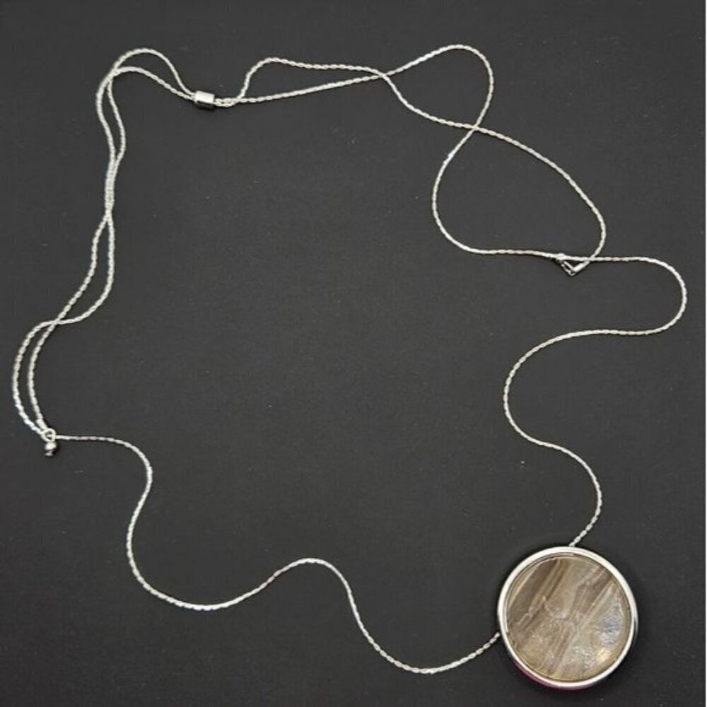 Simulated Brown Agate Pendant Necklace With Long,‎ Adjustable Chain (GUC)